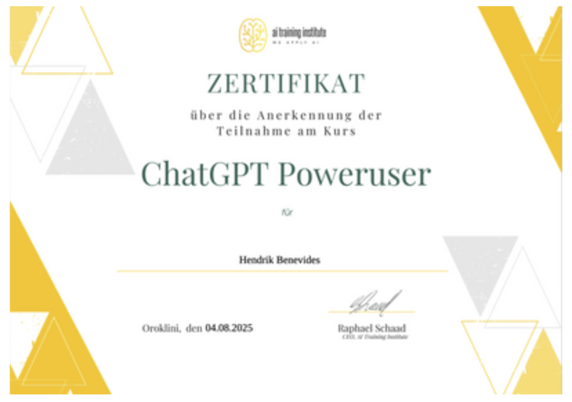ChatGPT Poweruser Zertifikat